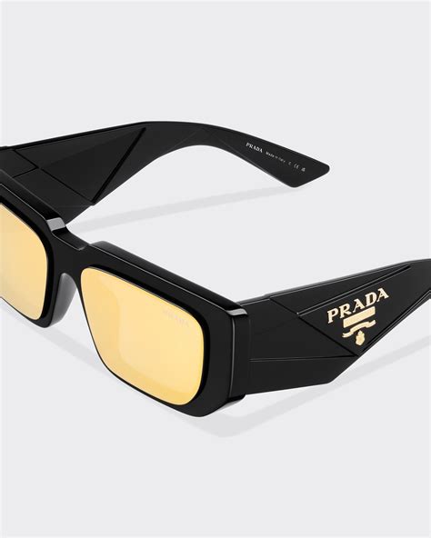 Mirrored Gold Lenses Sunglasses With Prada Logo 